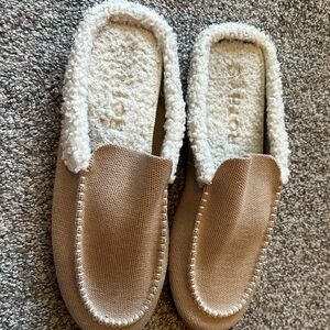 Rothy's Beige Slippers with Soft White Trim